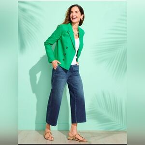 Talbots Cropped Linen Double Breasted Jacket Blazer